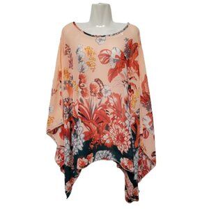 WOMENS Floral Print Poncho Blouse Batwing Sleeve Tunic Kaftan Top Kimono Top